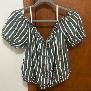 Mi Ami Green and White Striped Top